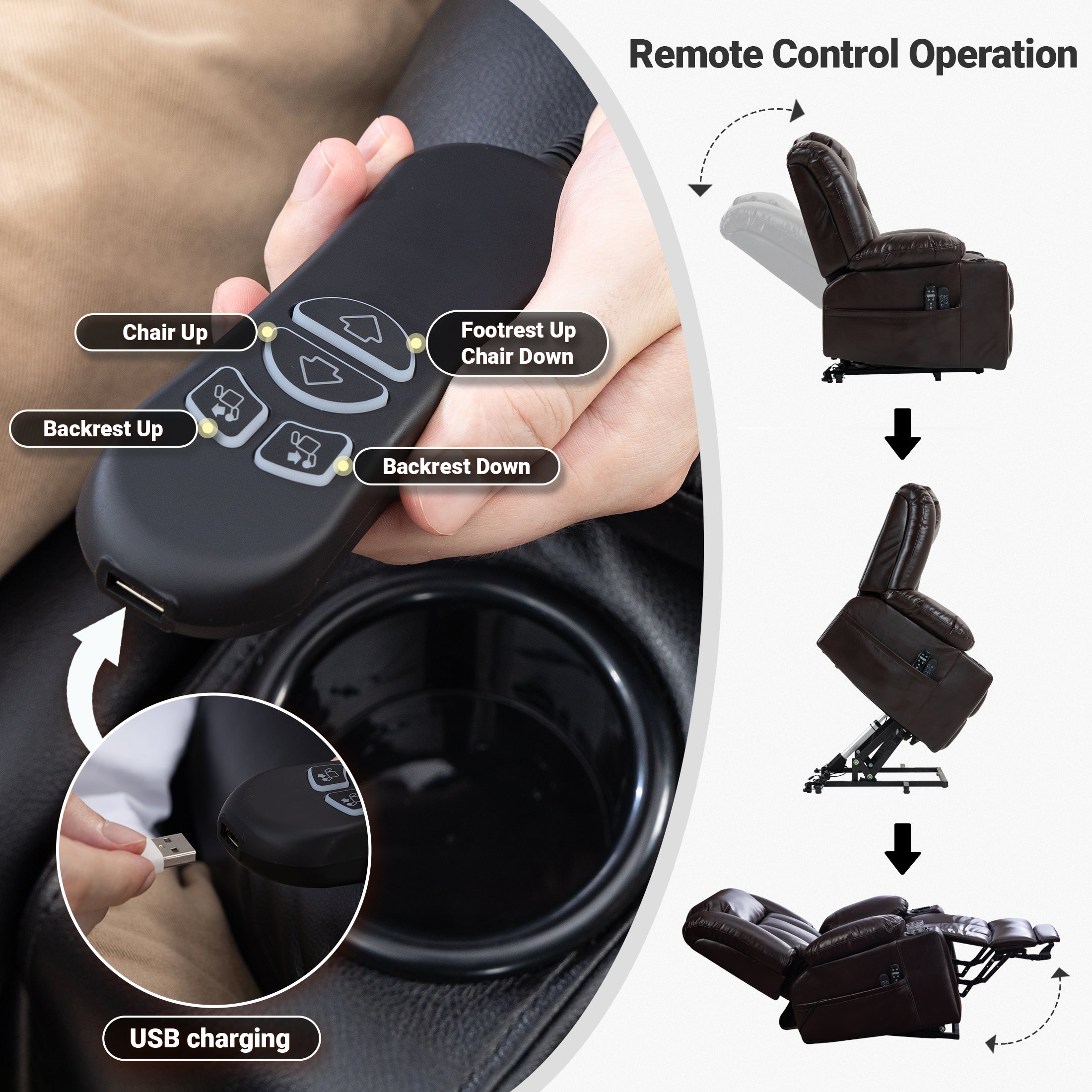 Leather Power Lift Recliner ED-01 Reddish Brown