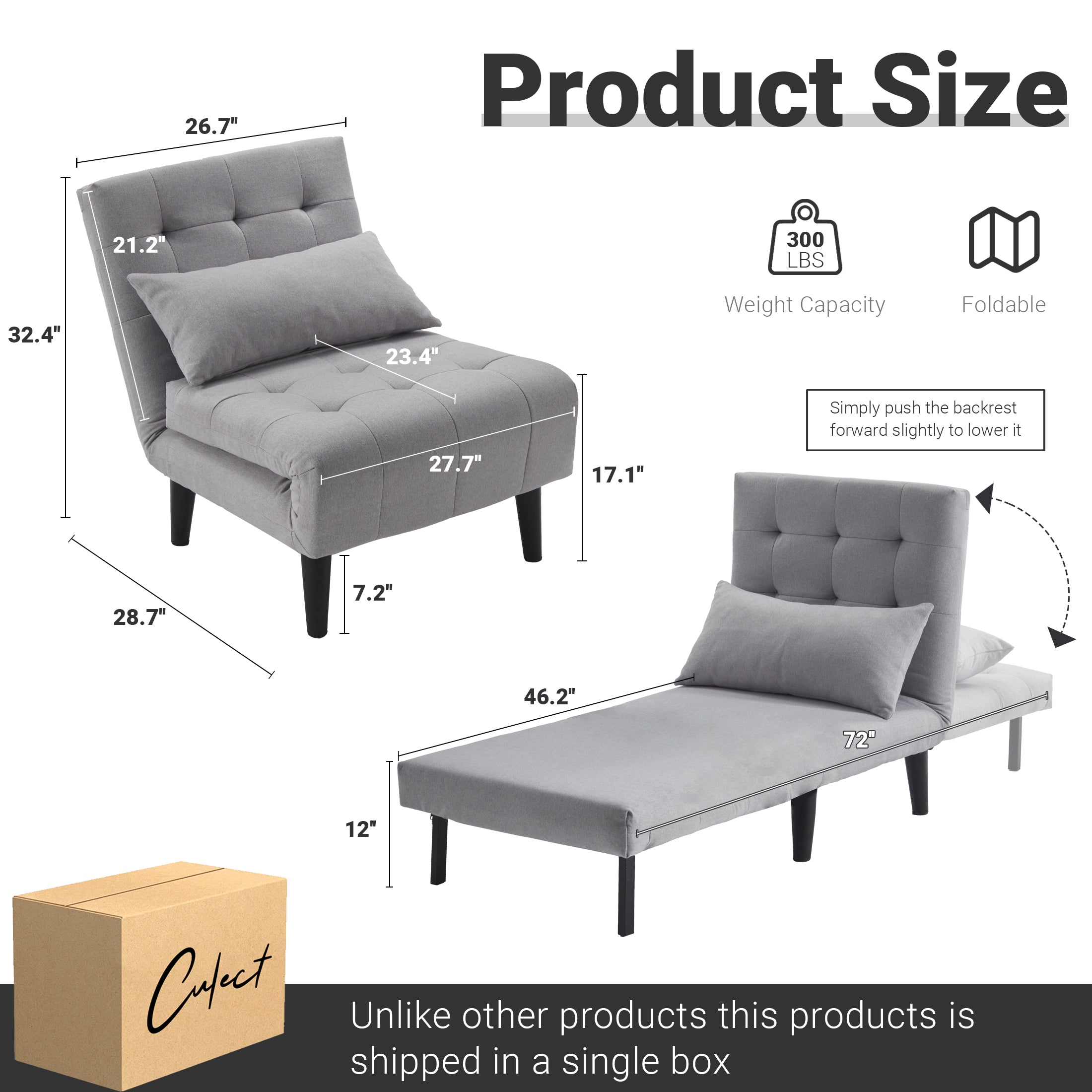 Single-Person Folding Sofa Bed CCS-01 Gray