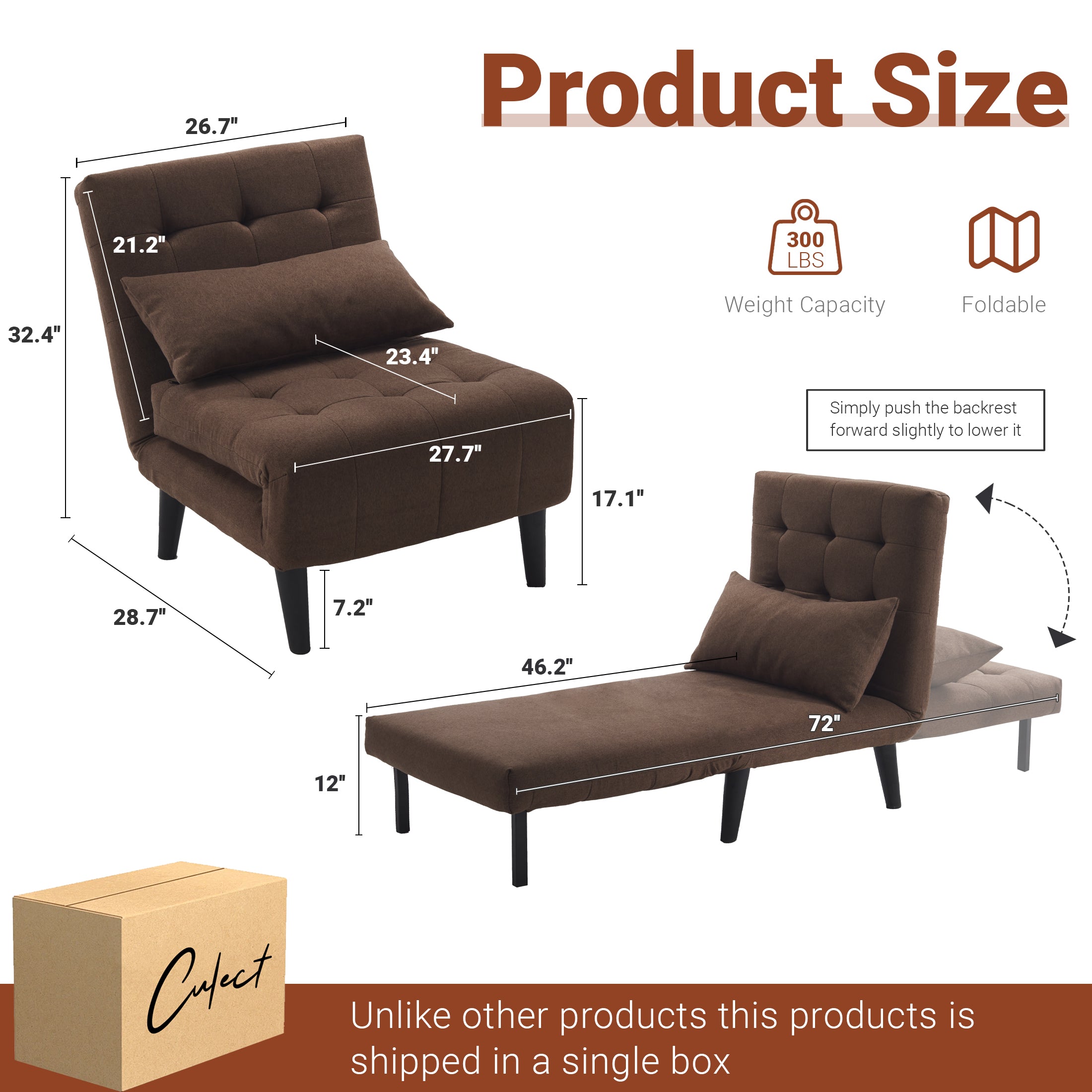 Single-Person Folding Sofa Bed CCS-01 Brown