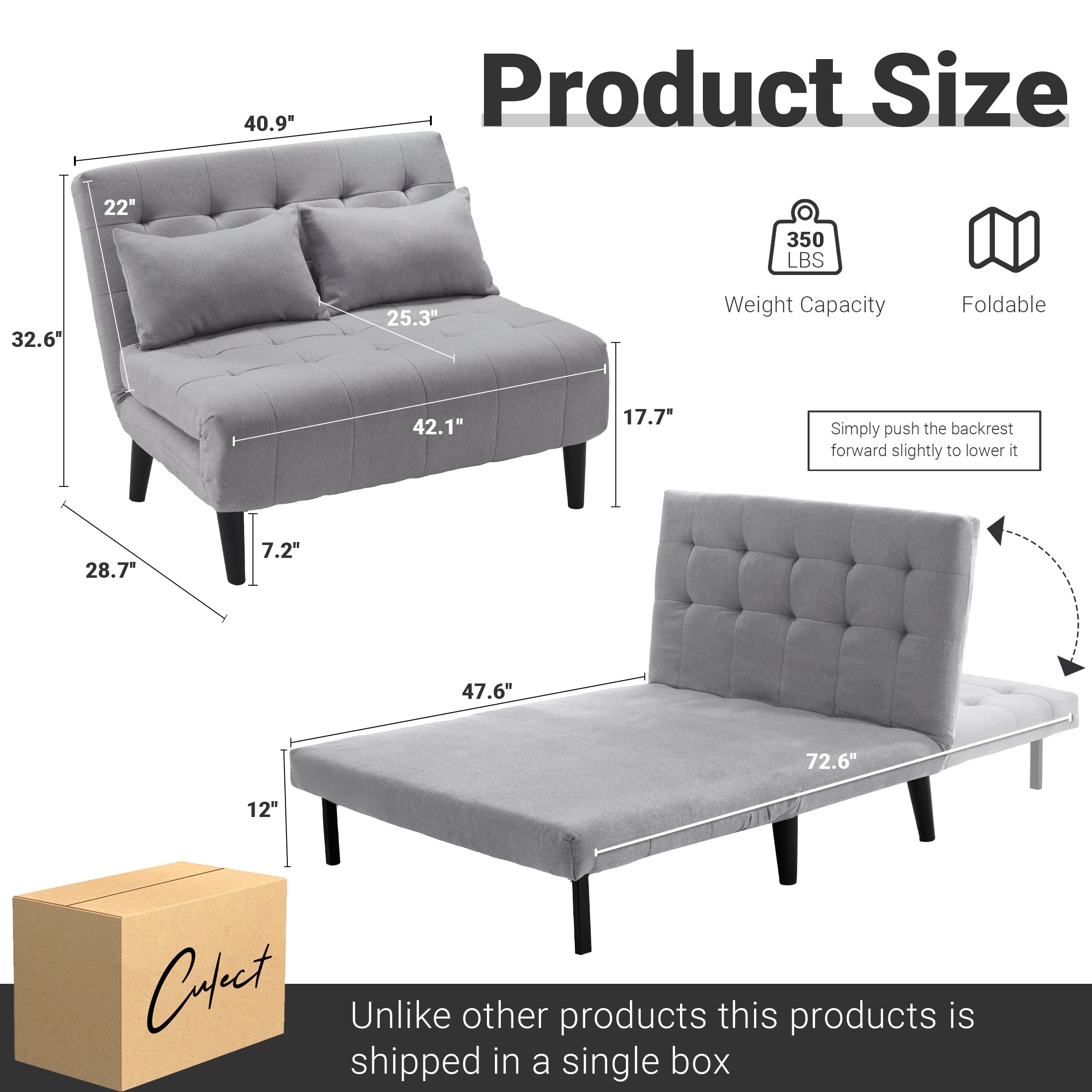 Two-Person Folding Sofa Bed CCD-01 Gray