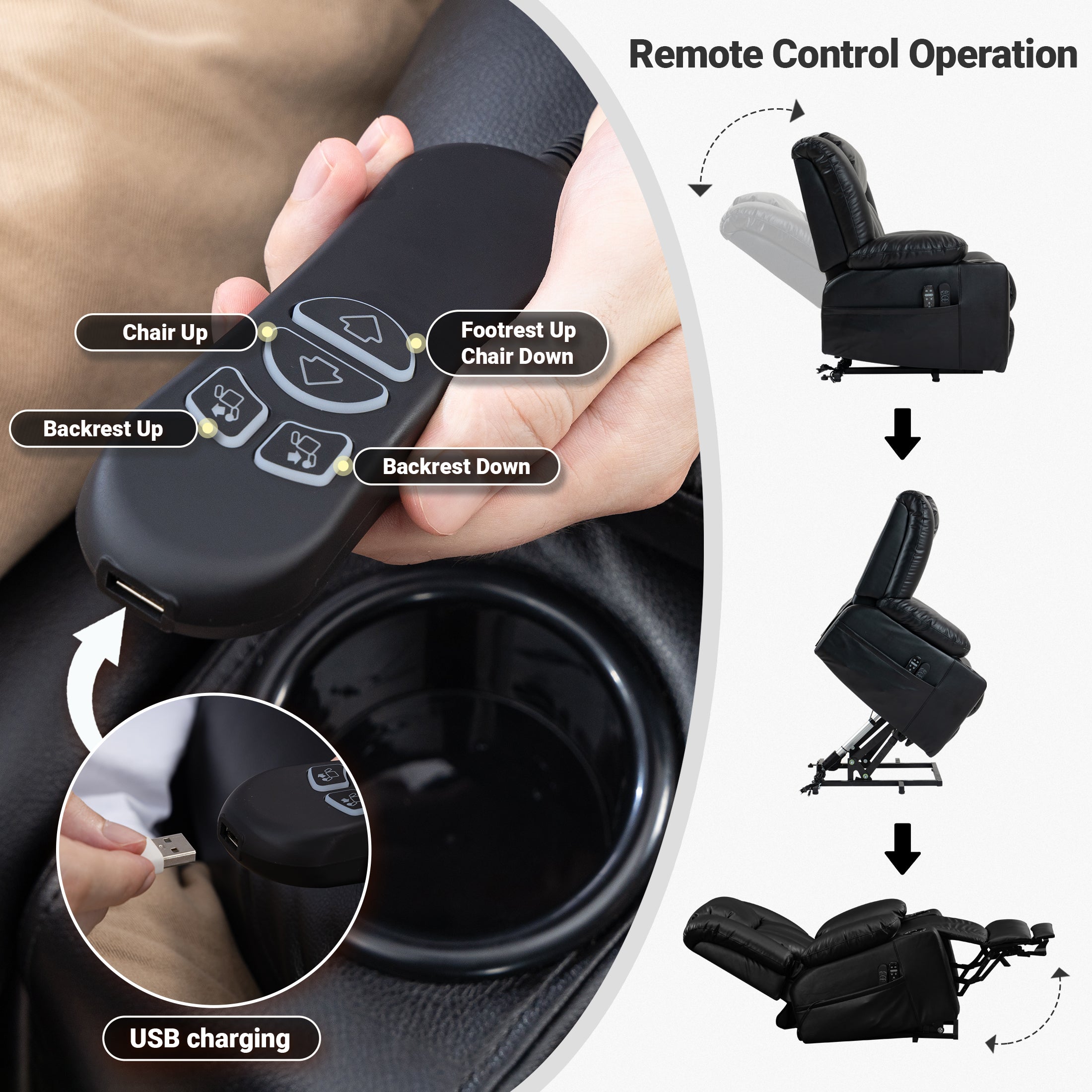 Leather Power Lift Recliner ED-01 Black