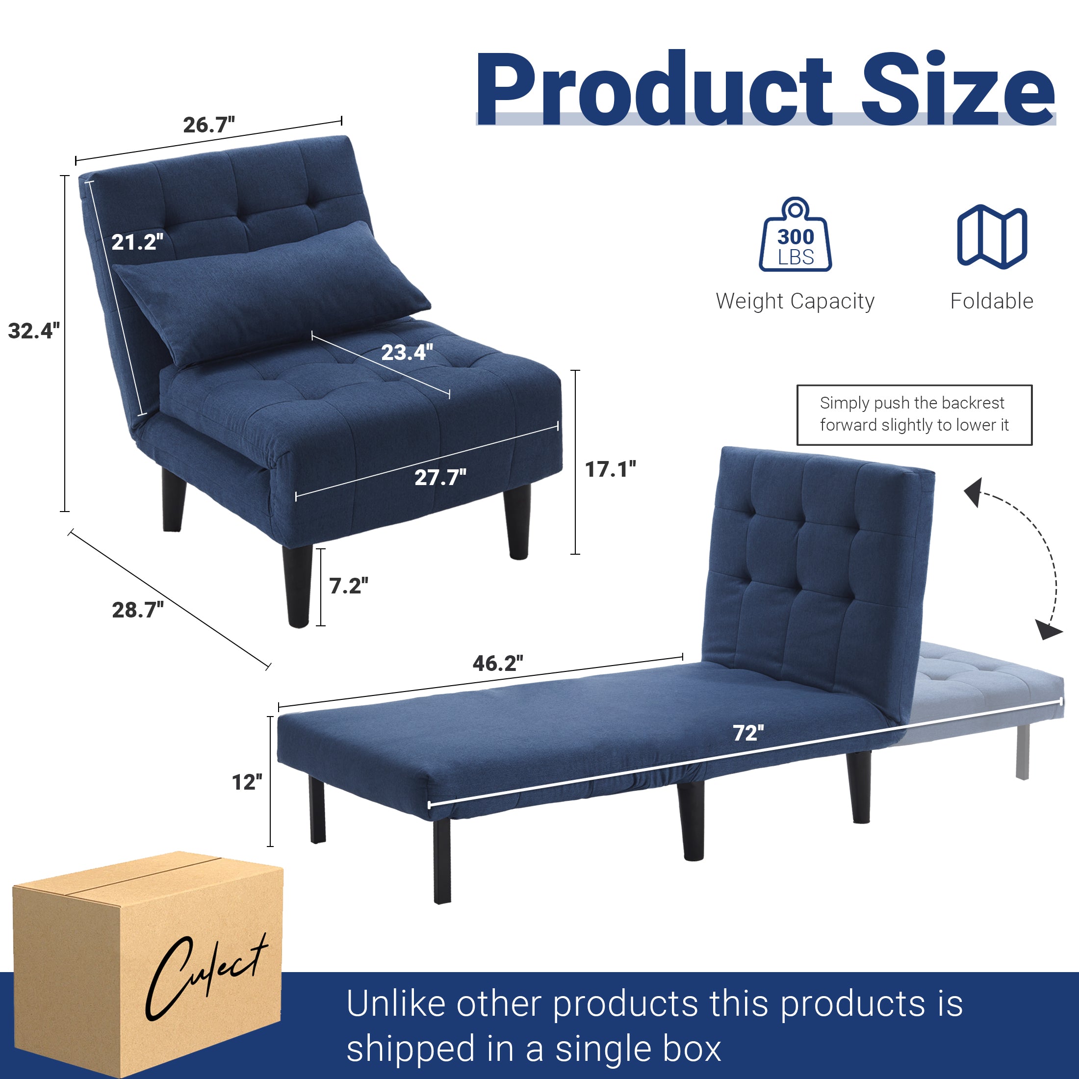Single-Person Folding Sofa Bed CCS-01 Blue