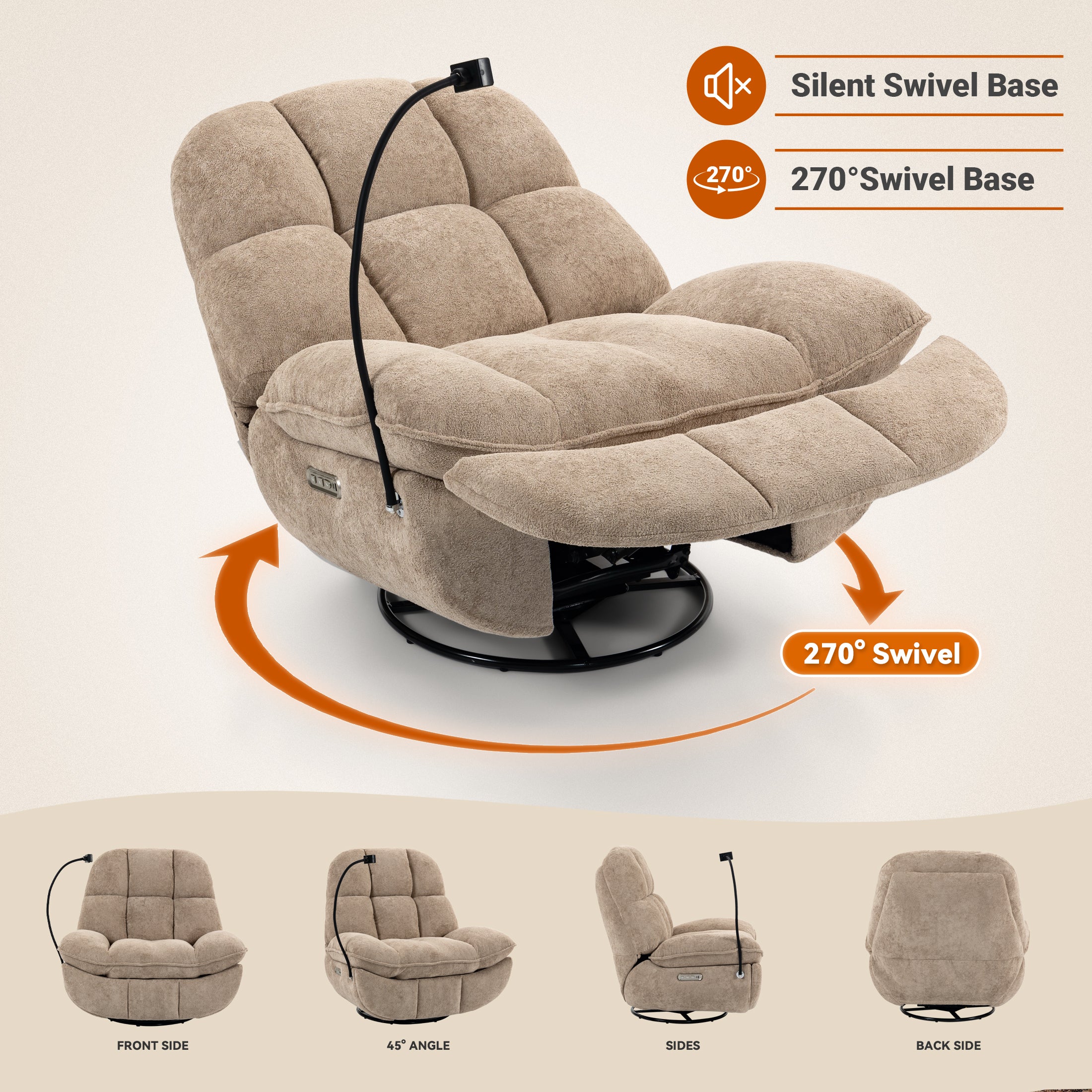 Culect Power Lift Recliner Chair with Bluetooth Speakers & RGB LED Lights ESW-01 Oat color