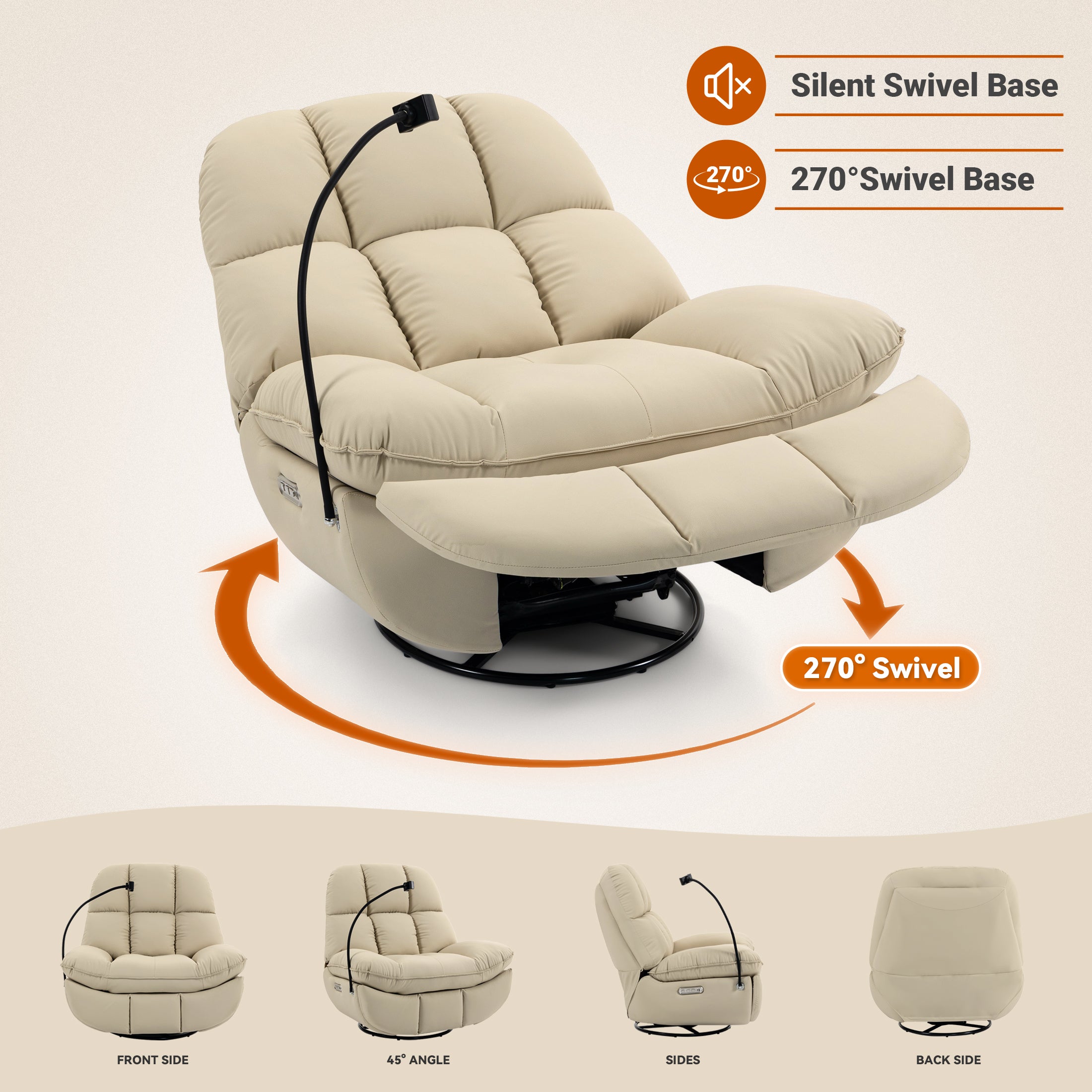 Culect Power Lift Recliner Chair with Bluetooth Speakers & RGB LED Lights ESW-01 Beige