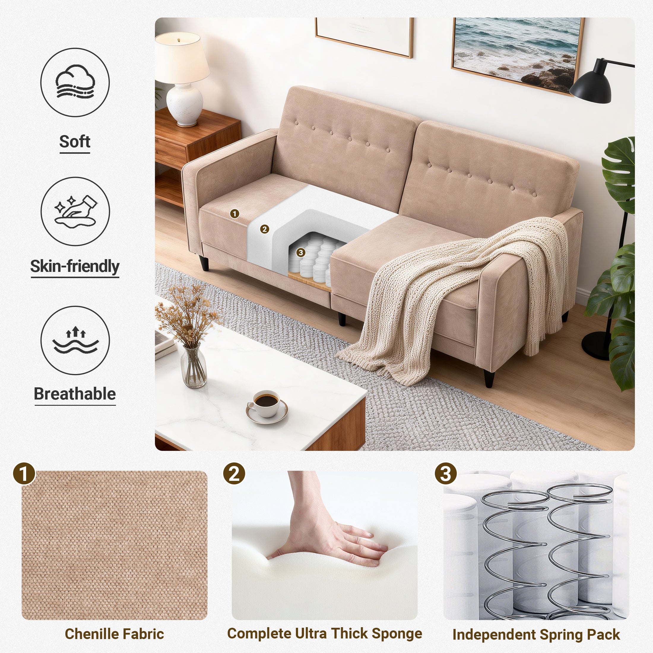 Adjustable Recliner Sofa Bed FS-01 Beige